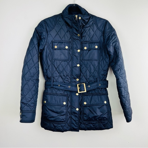 ❌SOLD ❌Banana Republic Navy Blue Quilted Patch Pocket Lightweight  Belted Jacket - Picture 6 of 15